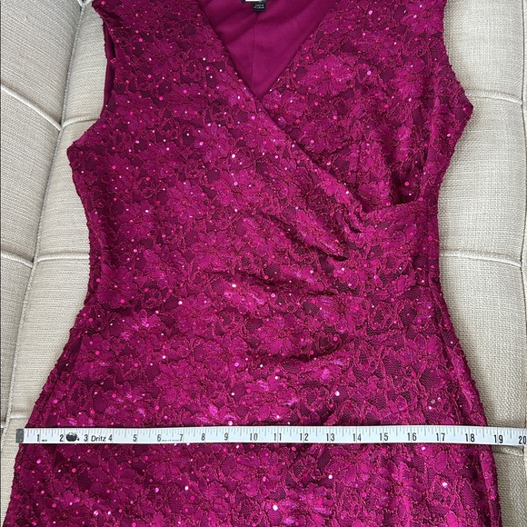 Magenta Floral Lace Dress with Embellishments - Picture 8 of 9